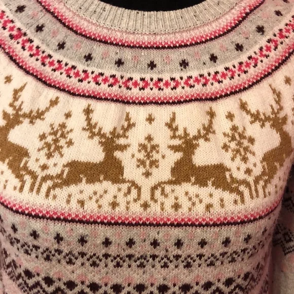 Talbots Pink and Grey Reindeer Fair Isle Sweater - Picture 3 of 7